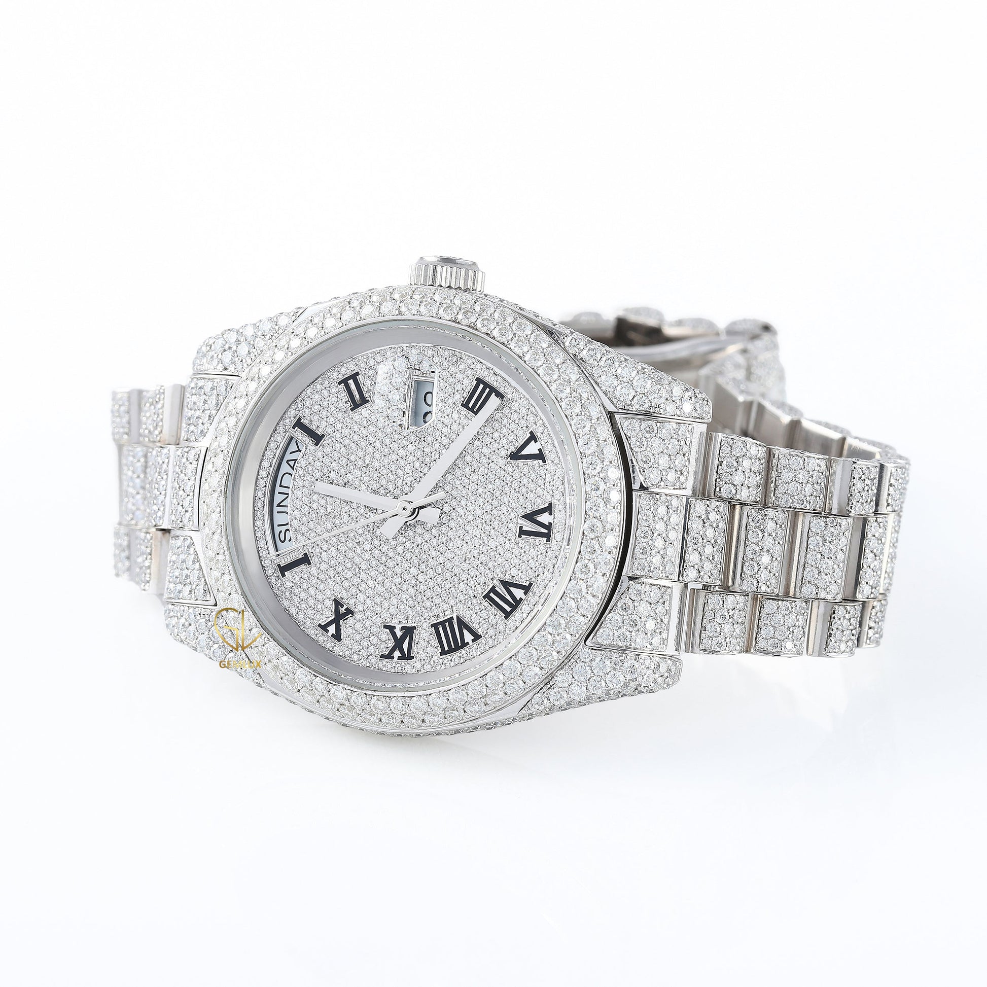 Roman Dial Iced Out D VVS Moissanite Watch