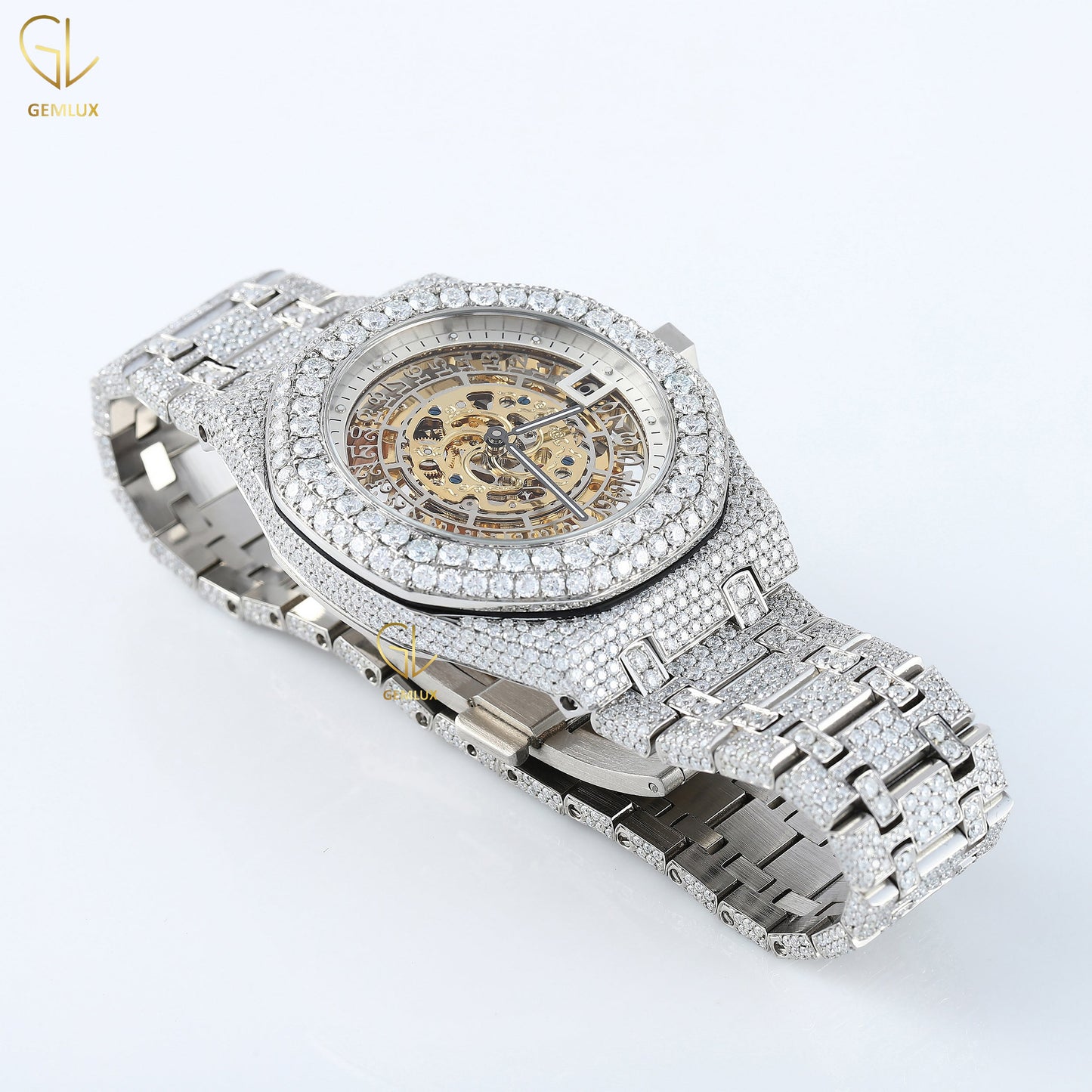 Skeleton Dial Iced Out Lab Grown Diamond Hip Hop Watch
