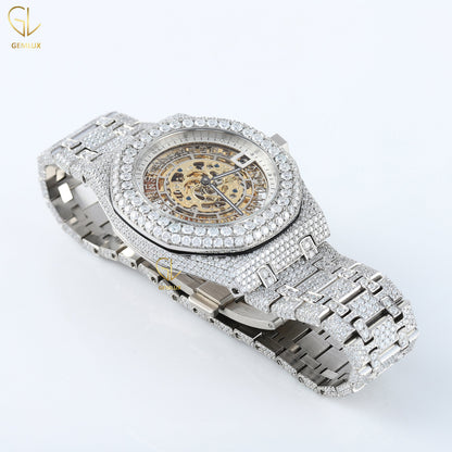 Skeleton Dial Iced Out Lab Grown Diamond Hip Hop Watch