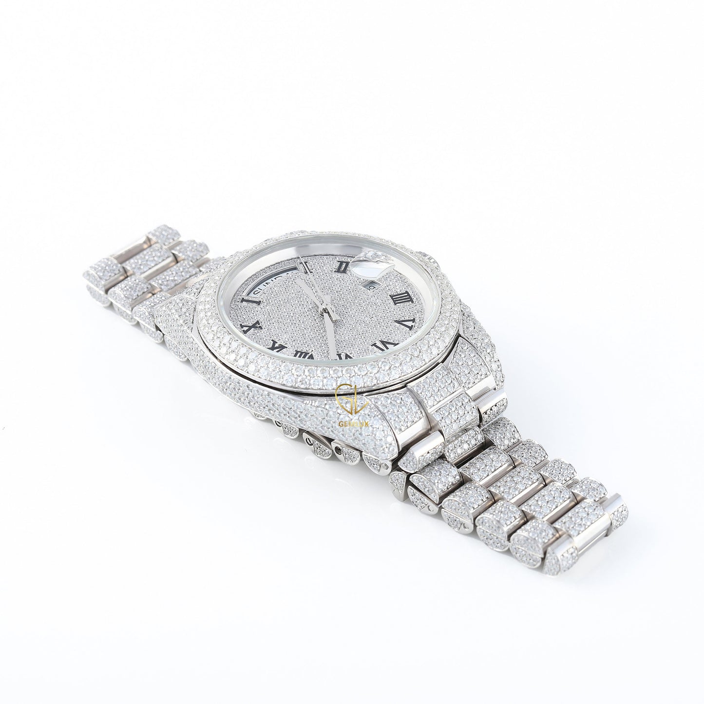 Roman Dial Iced Out D VVS Moissanite Watch