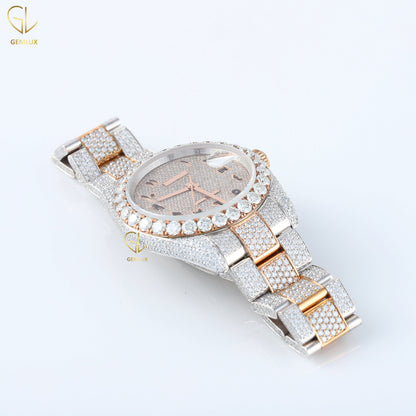 Two Tone Rose Gold Iced Out Arabic Dial Lab Grown Diamond Watch