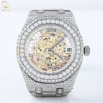 Skeleton Dial Iced Out Lab Grown Diamond Hip Hop Watch
