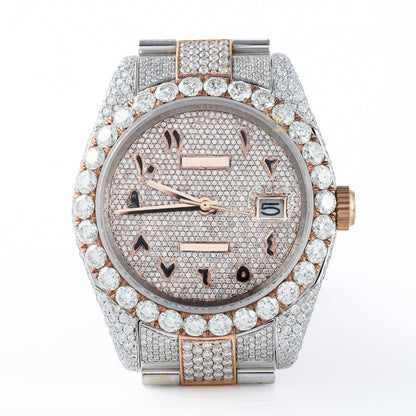 Arabic Dial Iced Out VVS Moissanite Rose Gold Plated Two Tone Watch