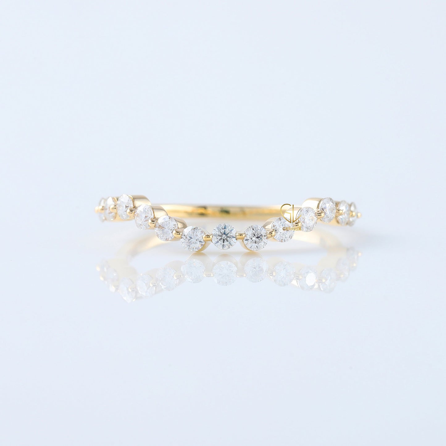 IGI Certified Round Cut Lab Grown Diamond Half Eternity Curved Wedding Band