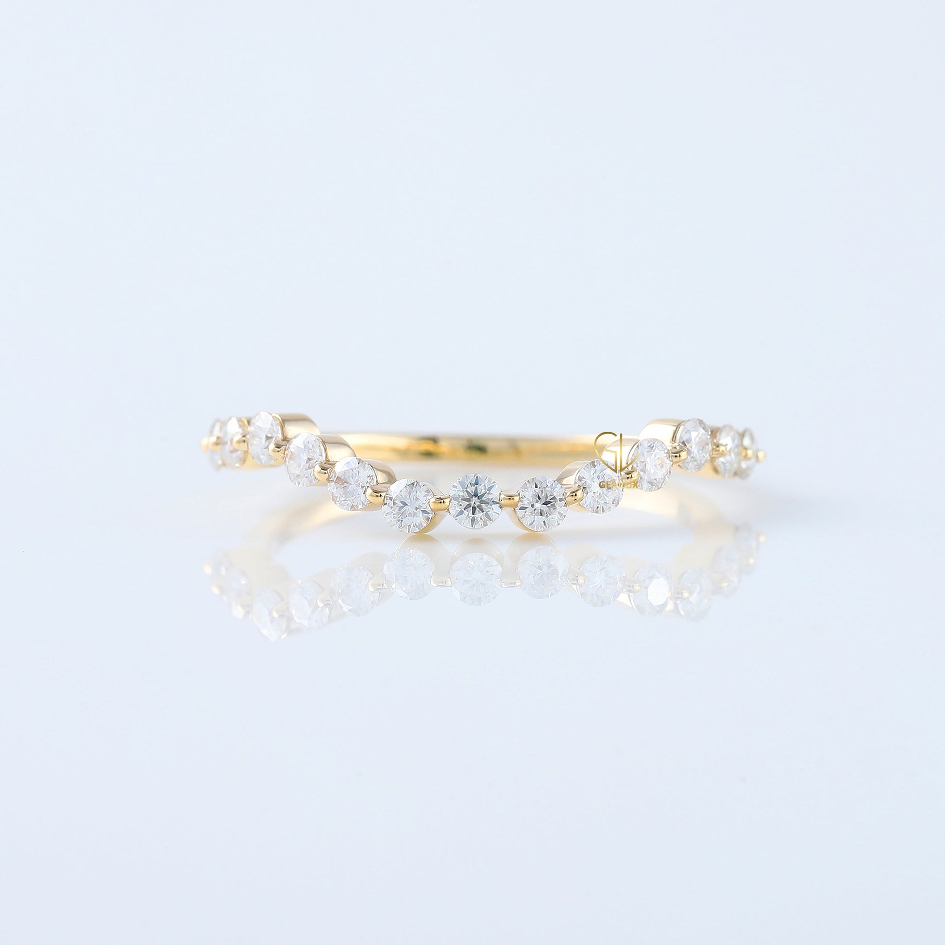 IGI Certified Round Cut Lab Grown Diamond Half Eternity Curved Wedding Band