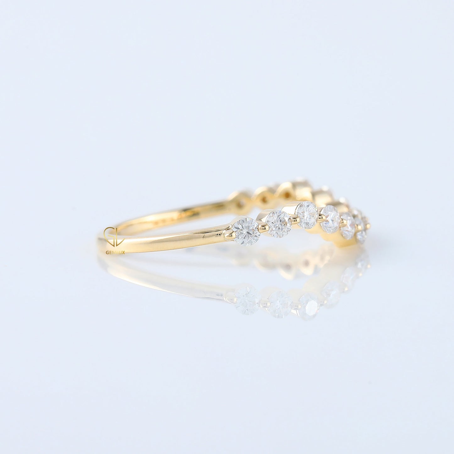 IGI Certified Round Cut Lab Grown Diamond Half Eternity Curved Wedding Band