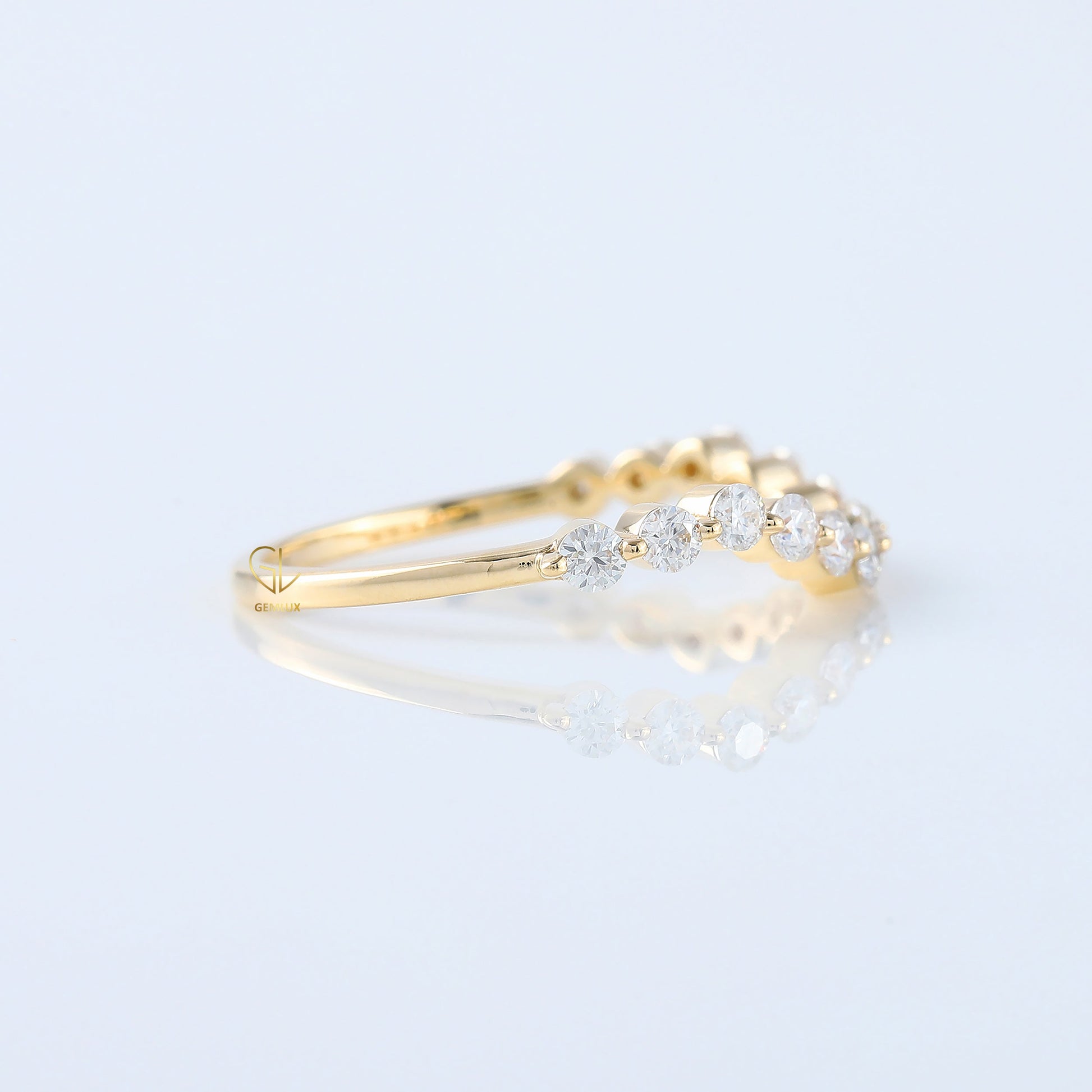 IGI Certified Round Cut Lab Grown Diamond Half Eternity Curved Wedding Band