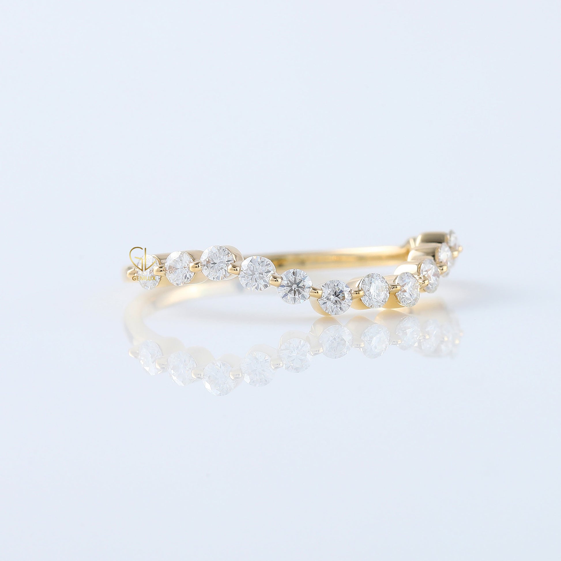 IGI Certified Round Cut Lab Grown Diamond Half Eternity Curved Wedding Band