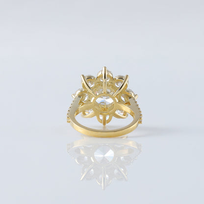 Round Cut Moissanite Diamond Floral Halo Engagement Ring