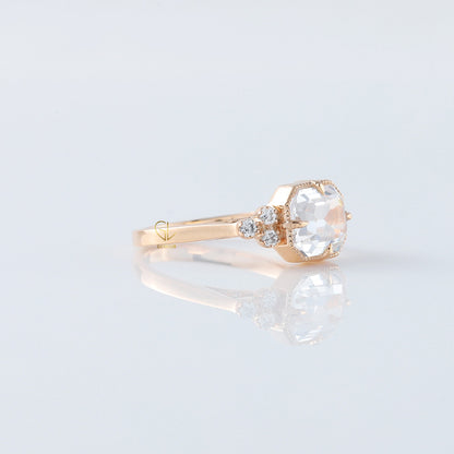 Art Deco East to West Emerald Cut Moissanite Diamond Engagement Ring