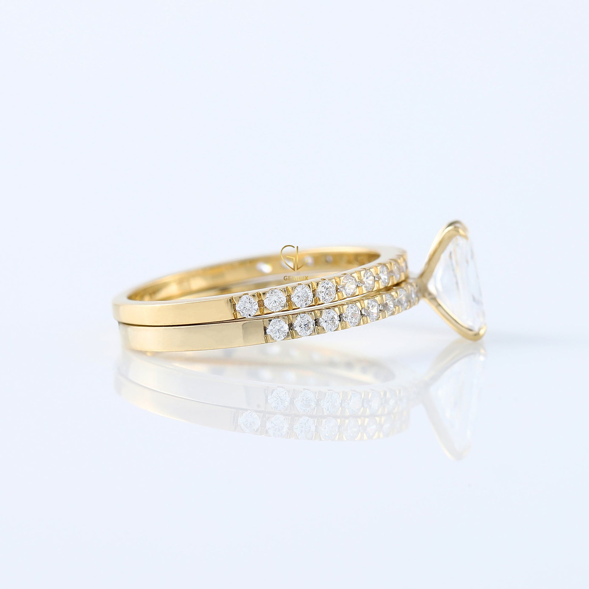 Radiant Cut Moissanite Solitaire With Accent Ring Set