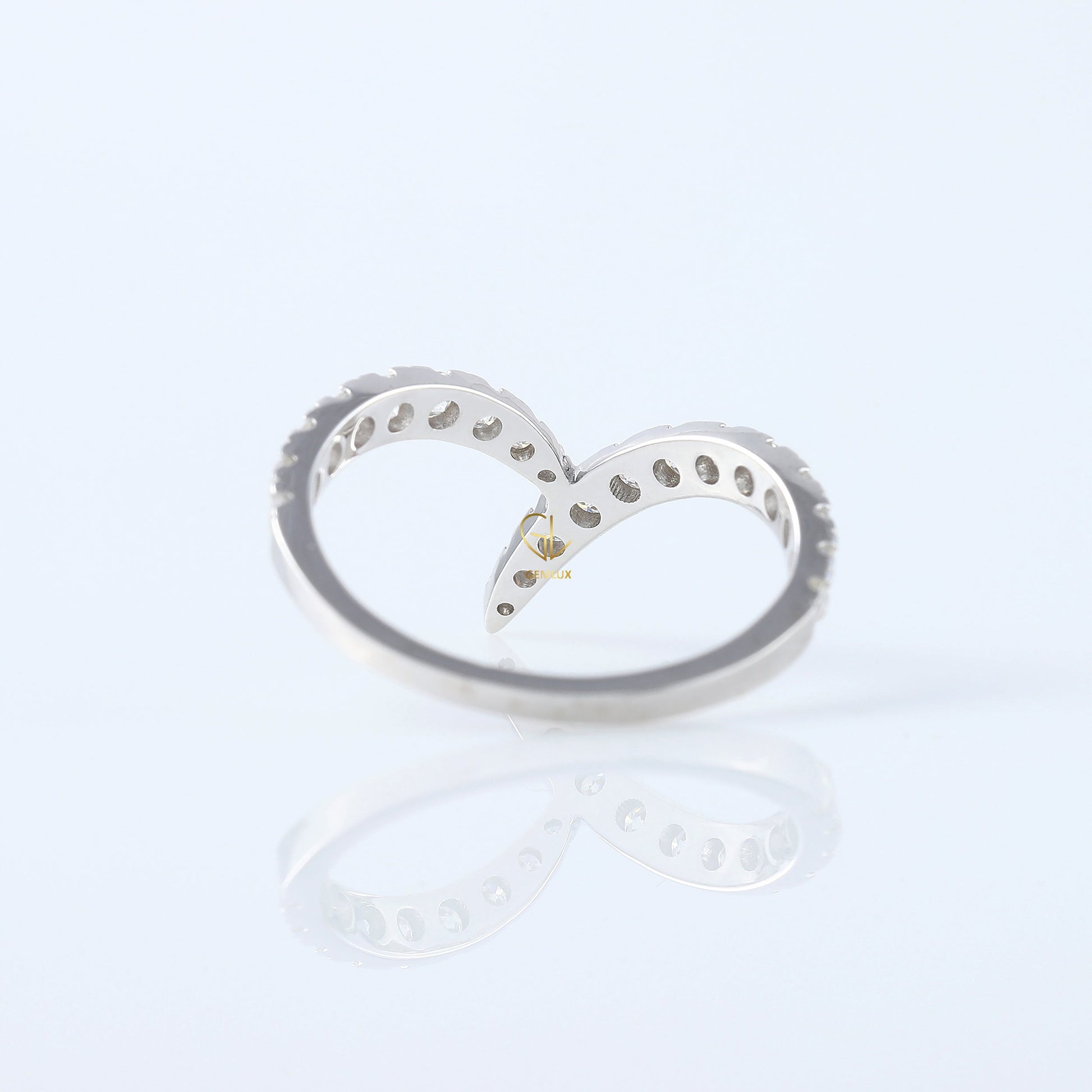 Curved V Shape Round Cut Moissanite Wedding Ring