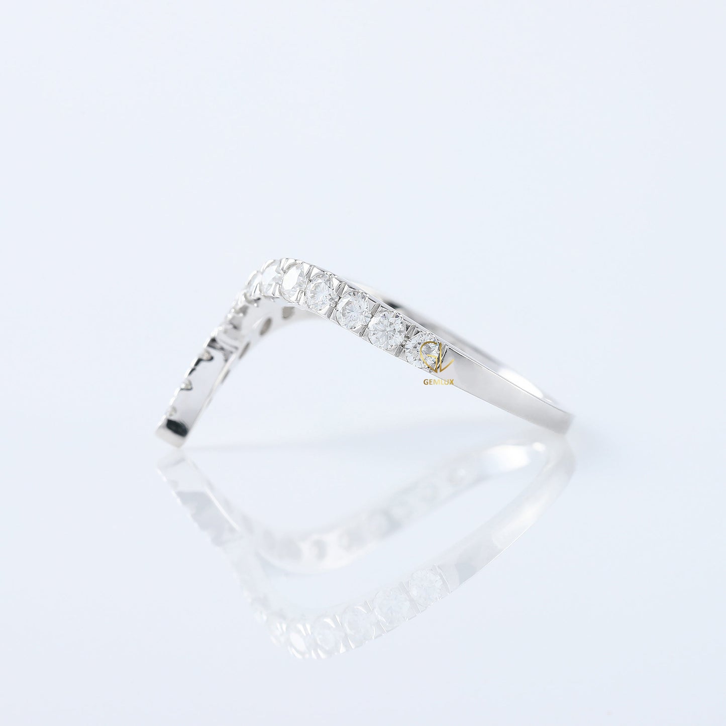 Curved V Shape Round Cut Moissanite Wedding Ring