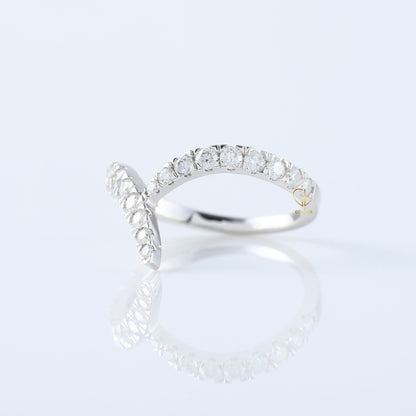 Curved V Shape Round Cut Moissanite Wedding Ring