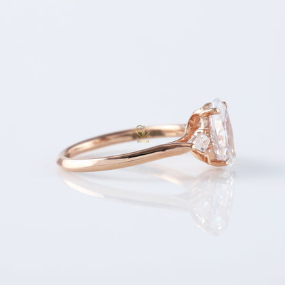 Three Stone Oval Cut Lab Grown Diamond Rose Gold Ring