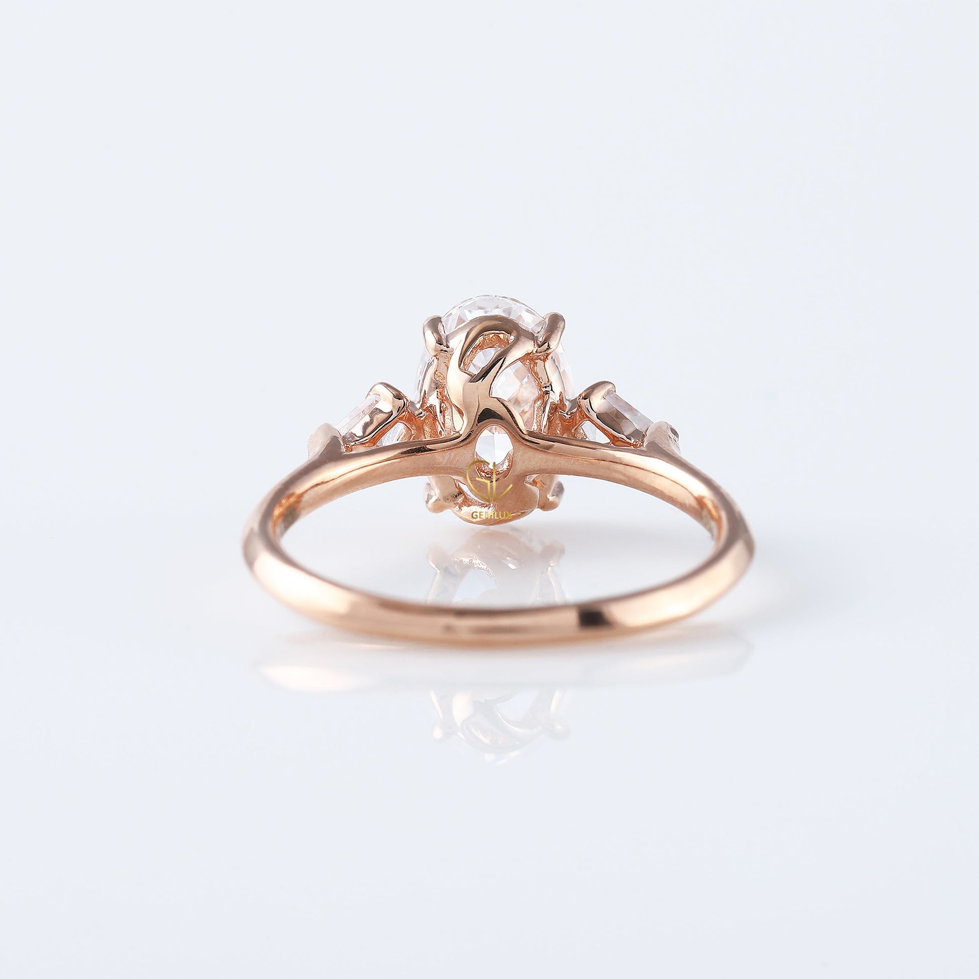 Three Stone Oval Cut Lab Grown Diamond Rose Gold Ring