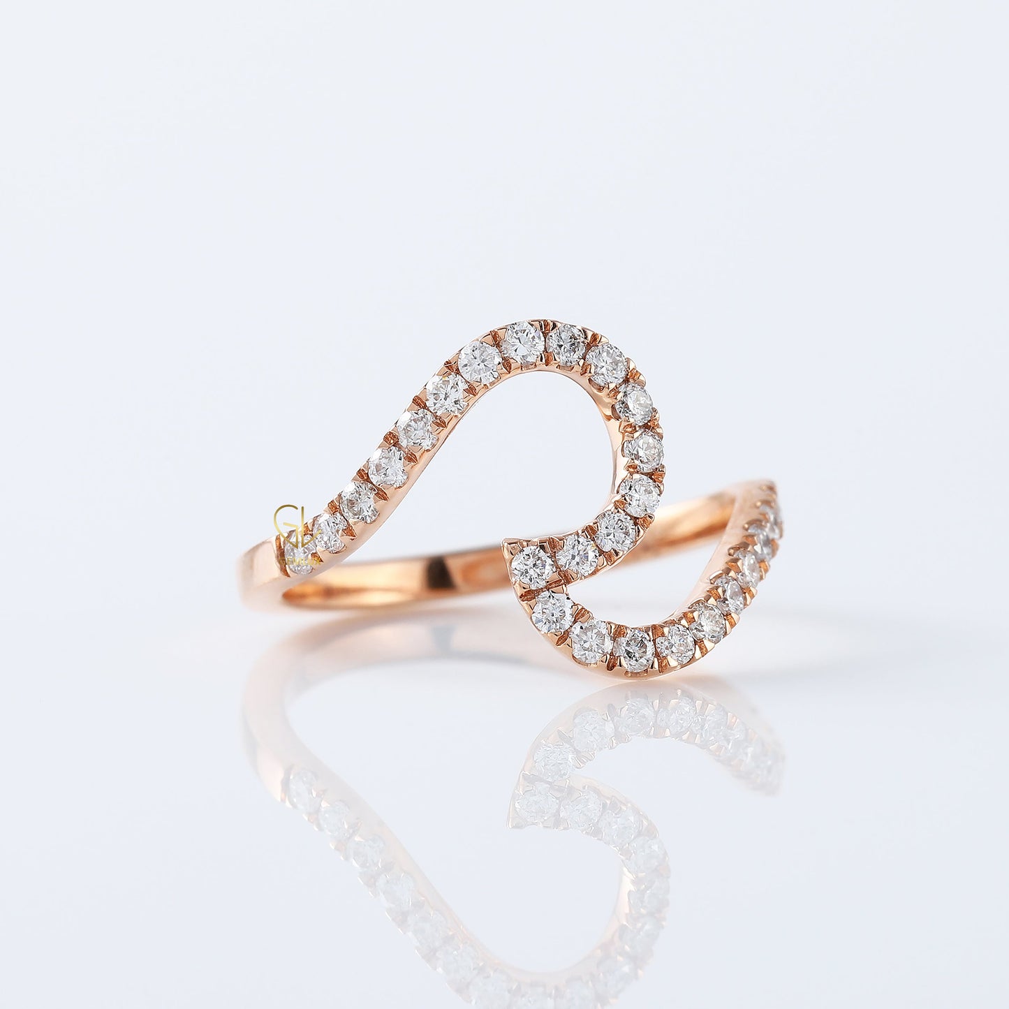 Round Cut Surfers Ocean Wave Moissanite Ring