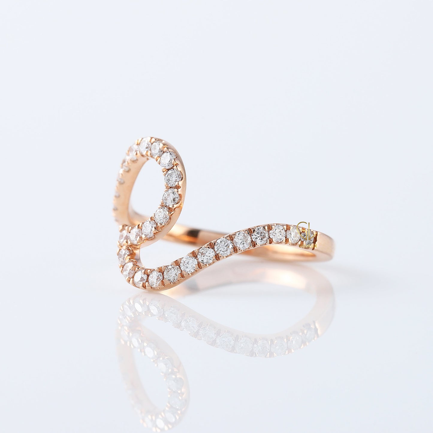 Round Cut Surfers Ocean Wave Moissanite Ring