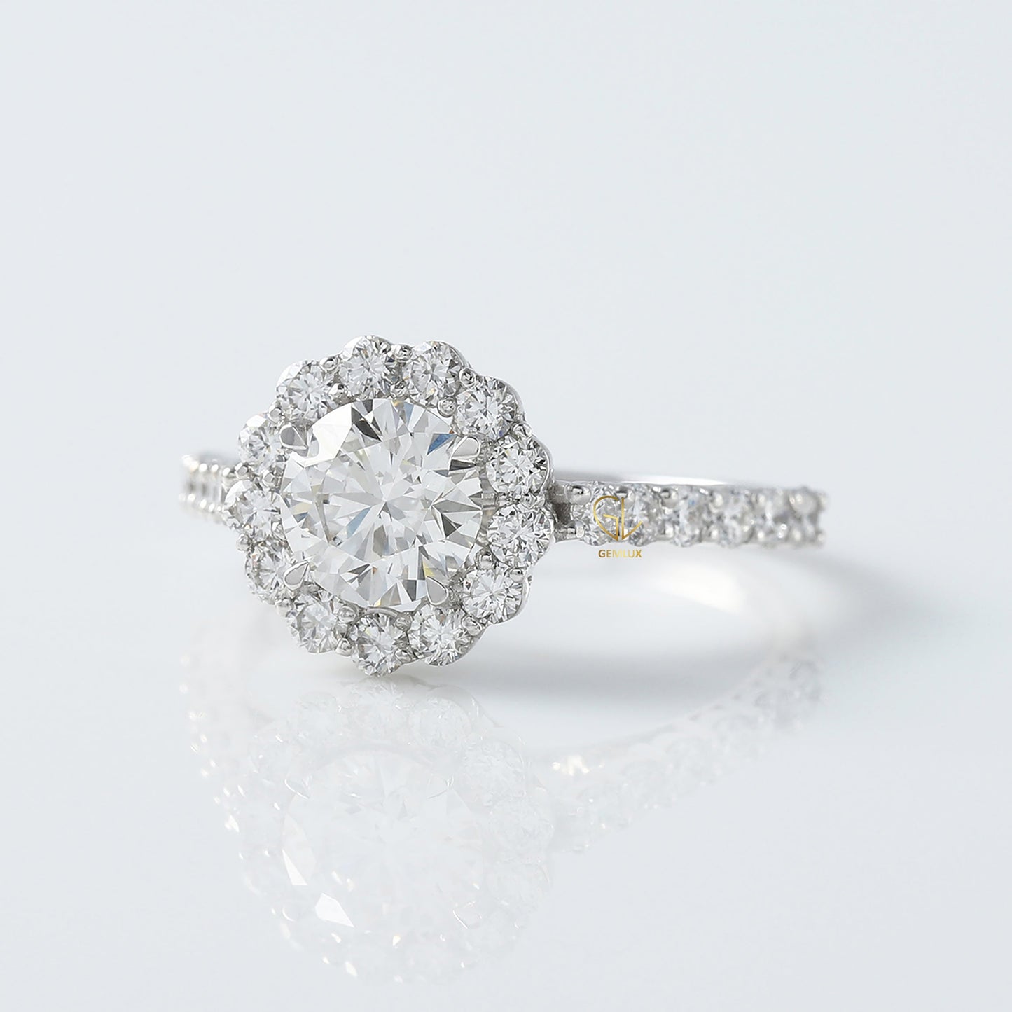 Round Cut Lab Grown Diamond Classic Halo Engagement Ring