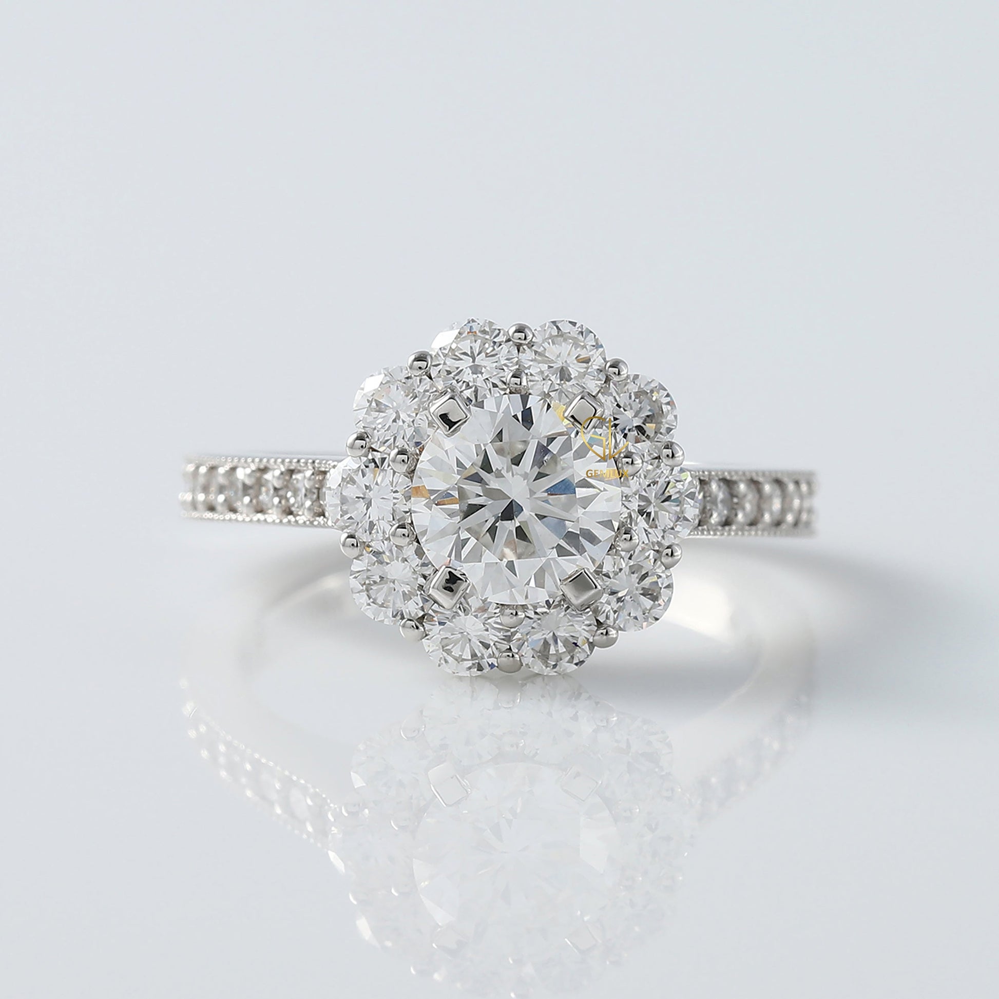 1.21 CT Round Cut Lab Grown Diamond Halo Engagement Ring