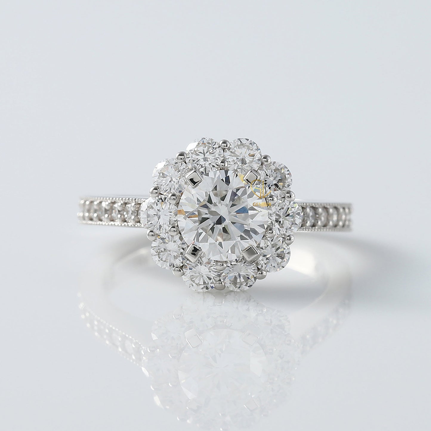 1.21 CT Round Cut Lab Grown Diamond Halo Engagement Ring