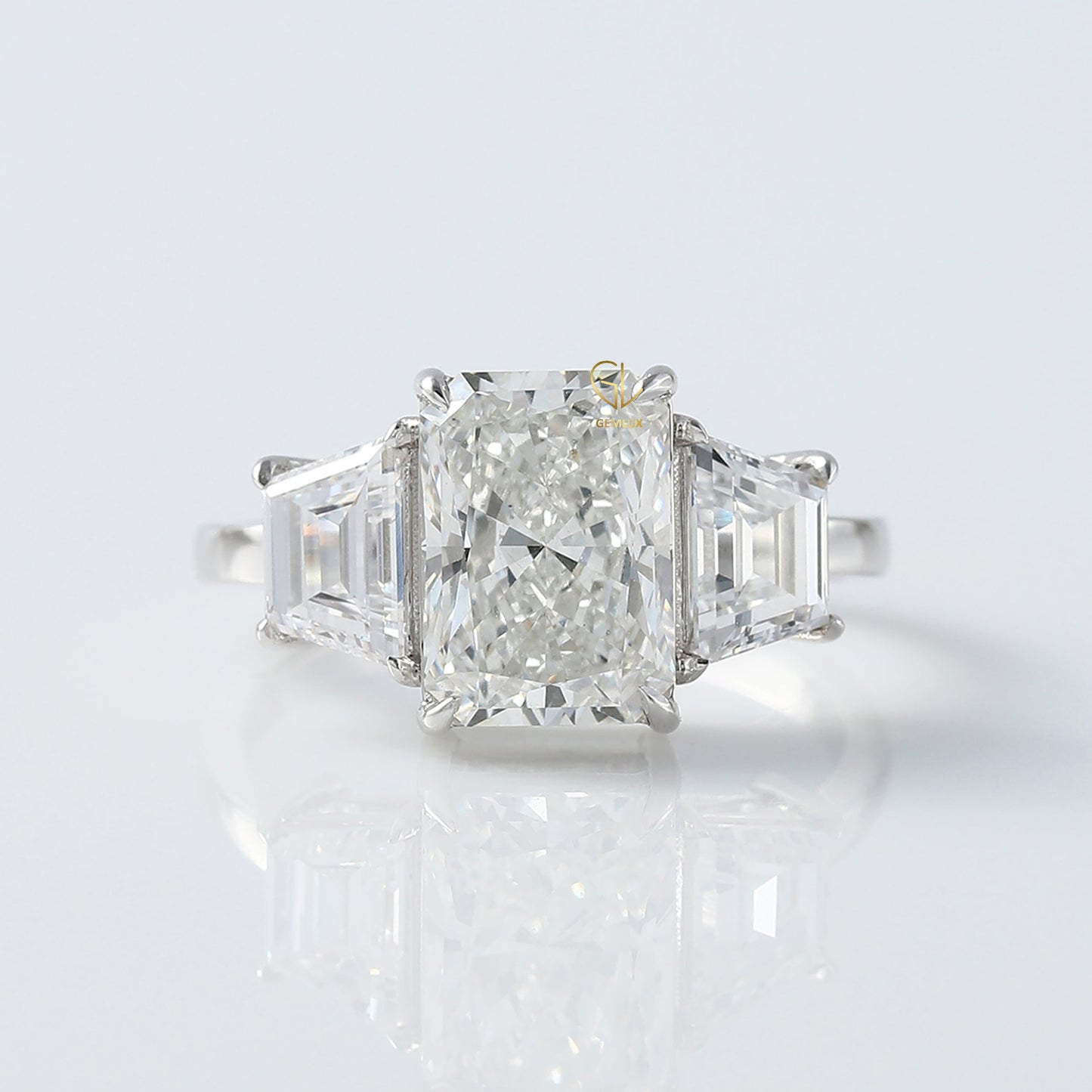 Radiant Cut Three Stone Moissanite Diamond Engagement Ring