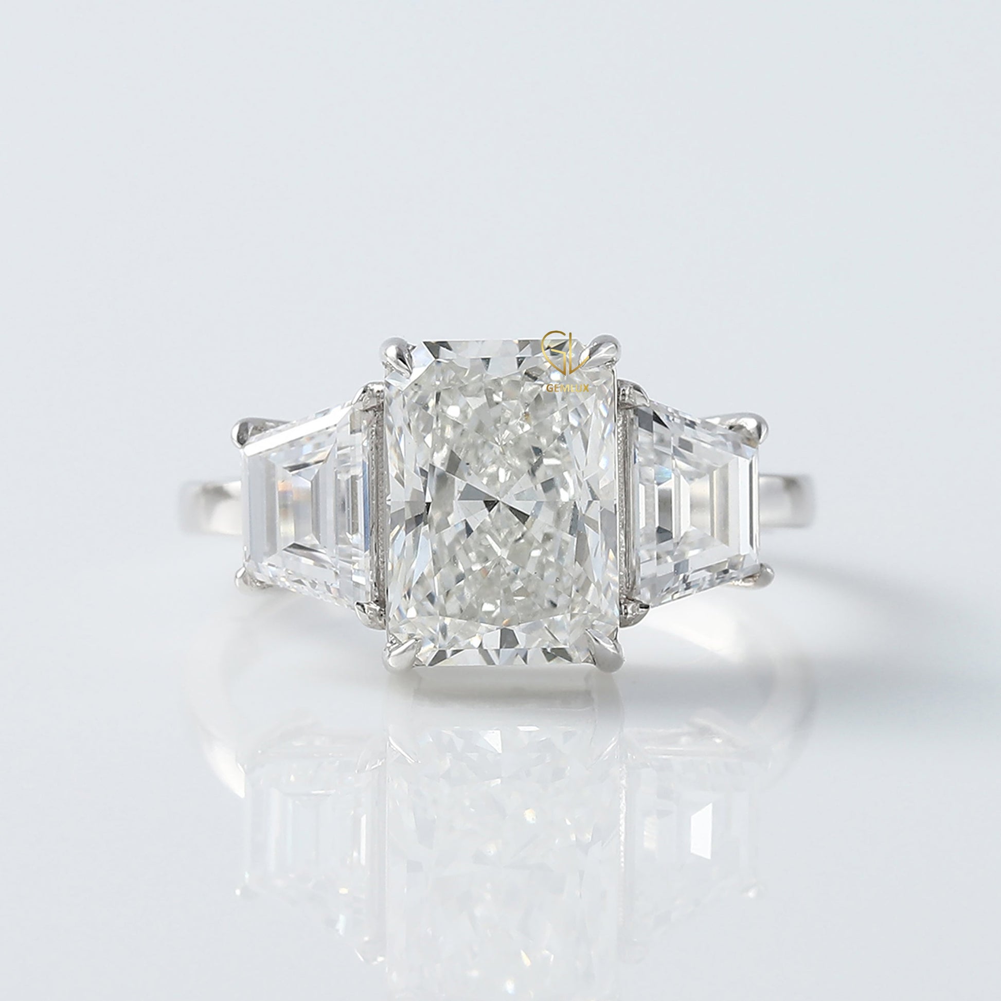 Radiant Cut Three Stone Moissanite Diamond Engagement Ring