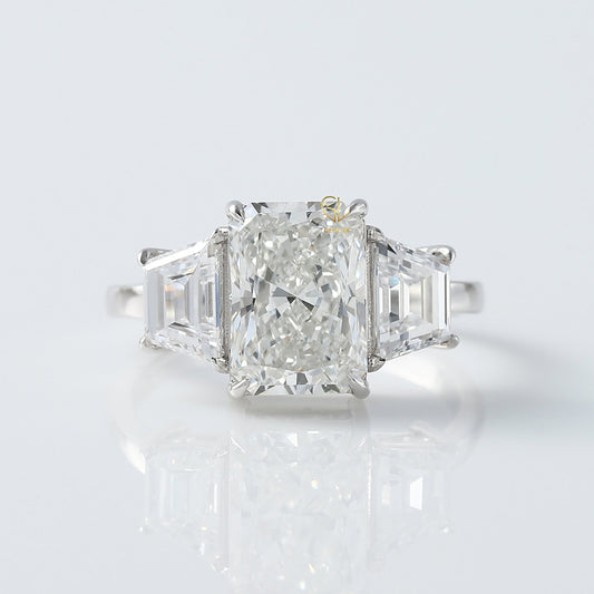 Radiant Cut Three Stone Moissanite Diamond Engagement Ring
