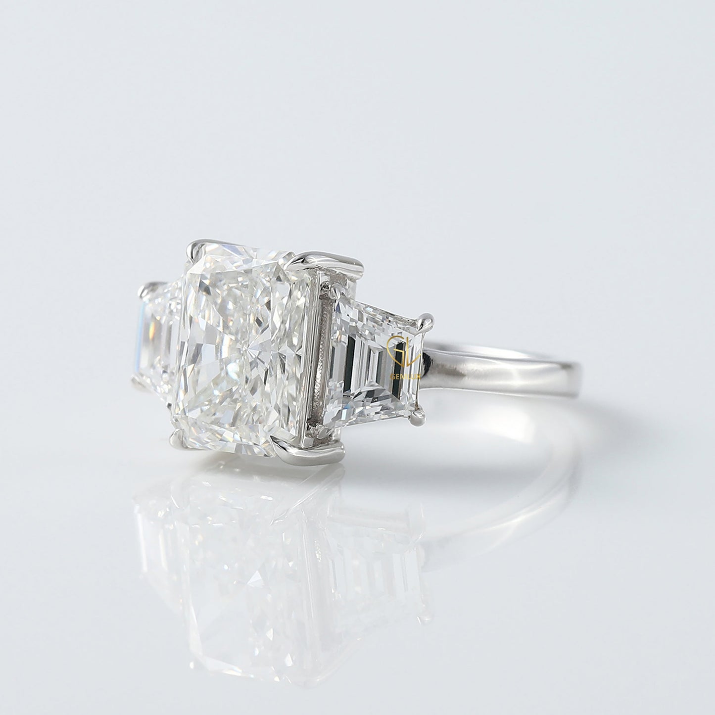 Certified Radiant Cut Three Stone Lab Grown Diamond Engagement Ring