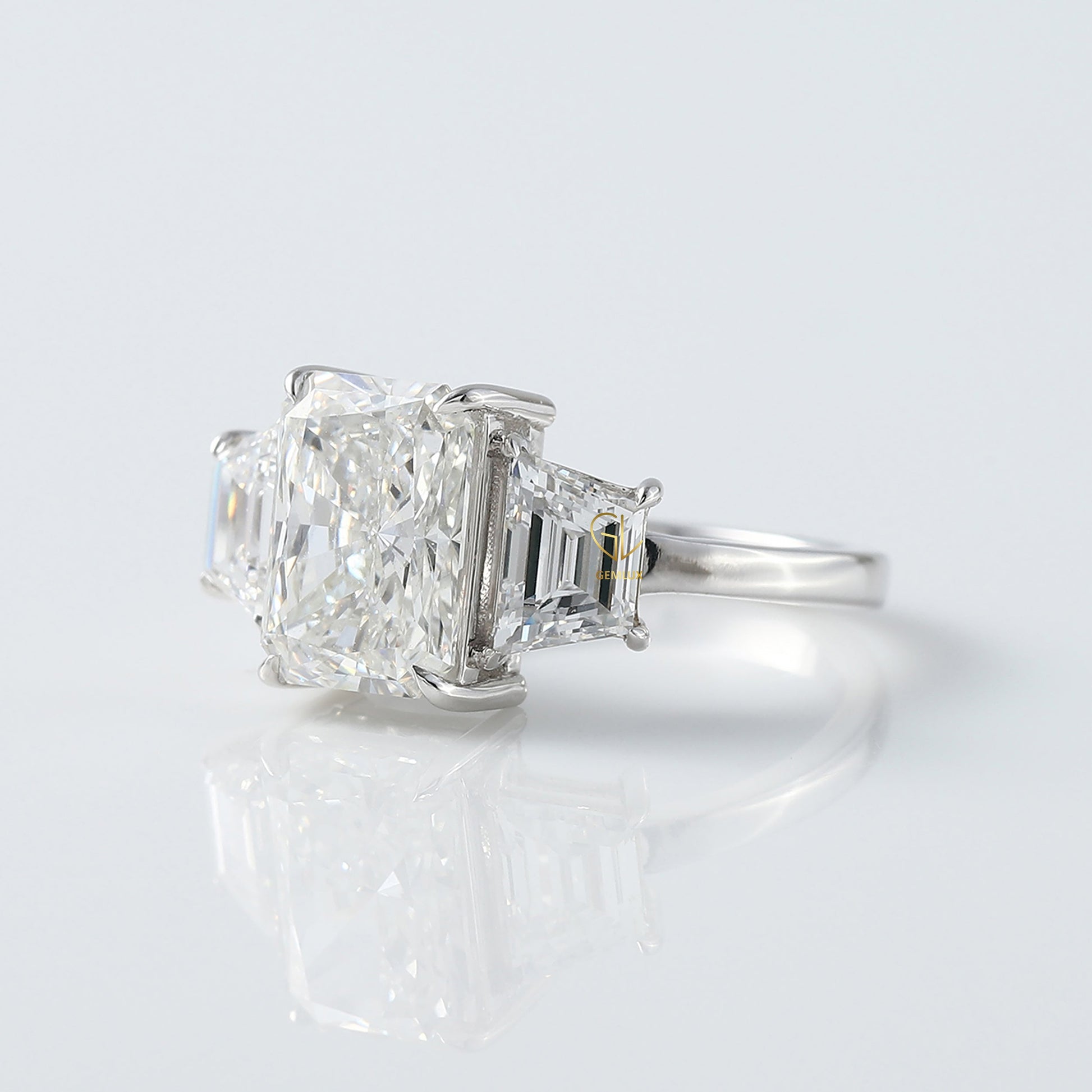 Certified Radiant Cut Three Stone Lab Grown Diamond Engagement Ring