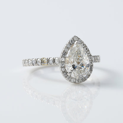 Pear Cut Moissanite Diamond Halo Engagement Ring