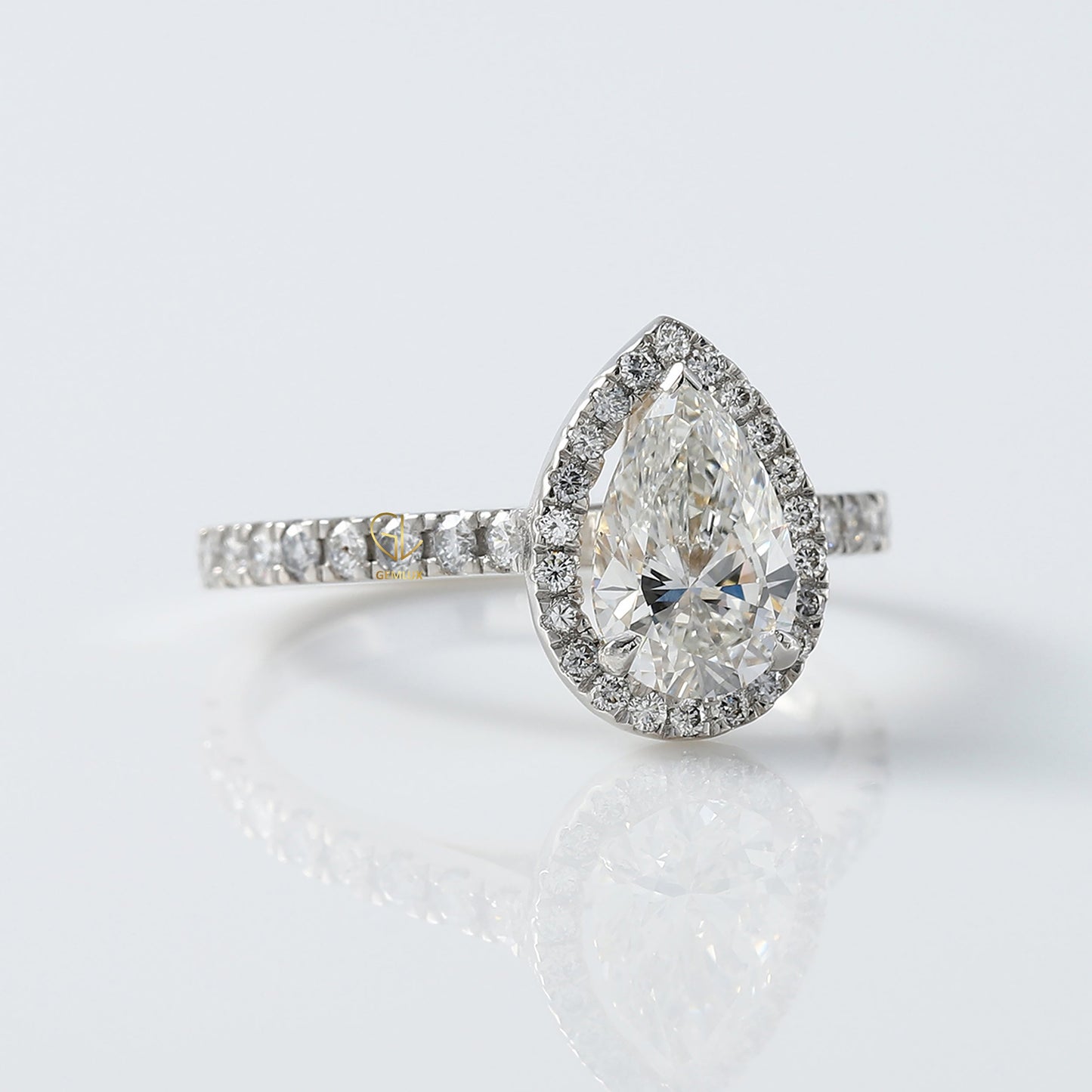 Certified Pear Cut Lab Grown Diamond Halo Engagement Ring