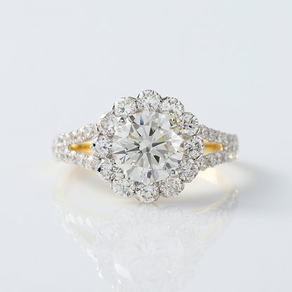 Certified Round Cut Lab Grown Diamond Split Shank Halo Engagement Ring