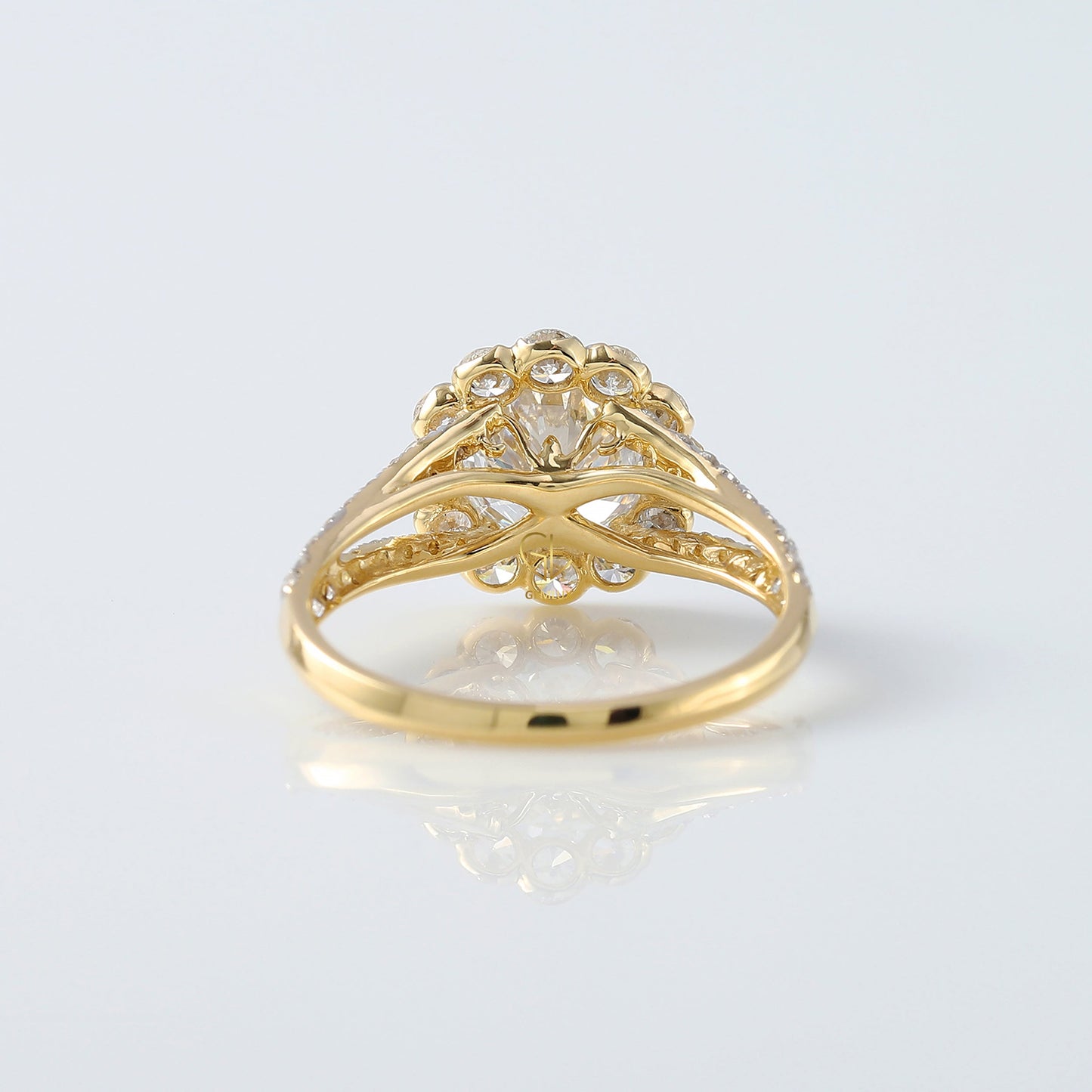 Round Cut Moissanite Split Shank Halo Engagement Ring