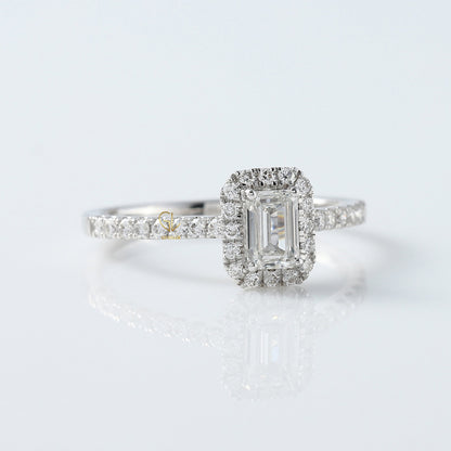 0.50 Ct Emerald Cut Lab Grown Diamond Halo Engagement Ring