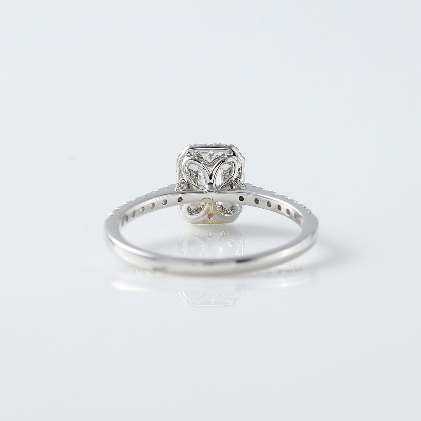 0.50 Ct Emerald Cut Moissanite Halo Engagement Ring