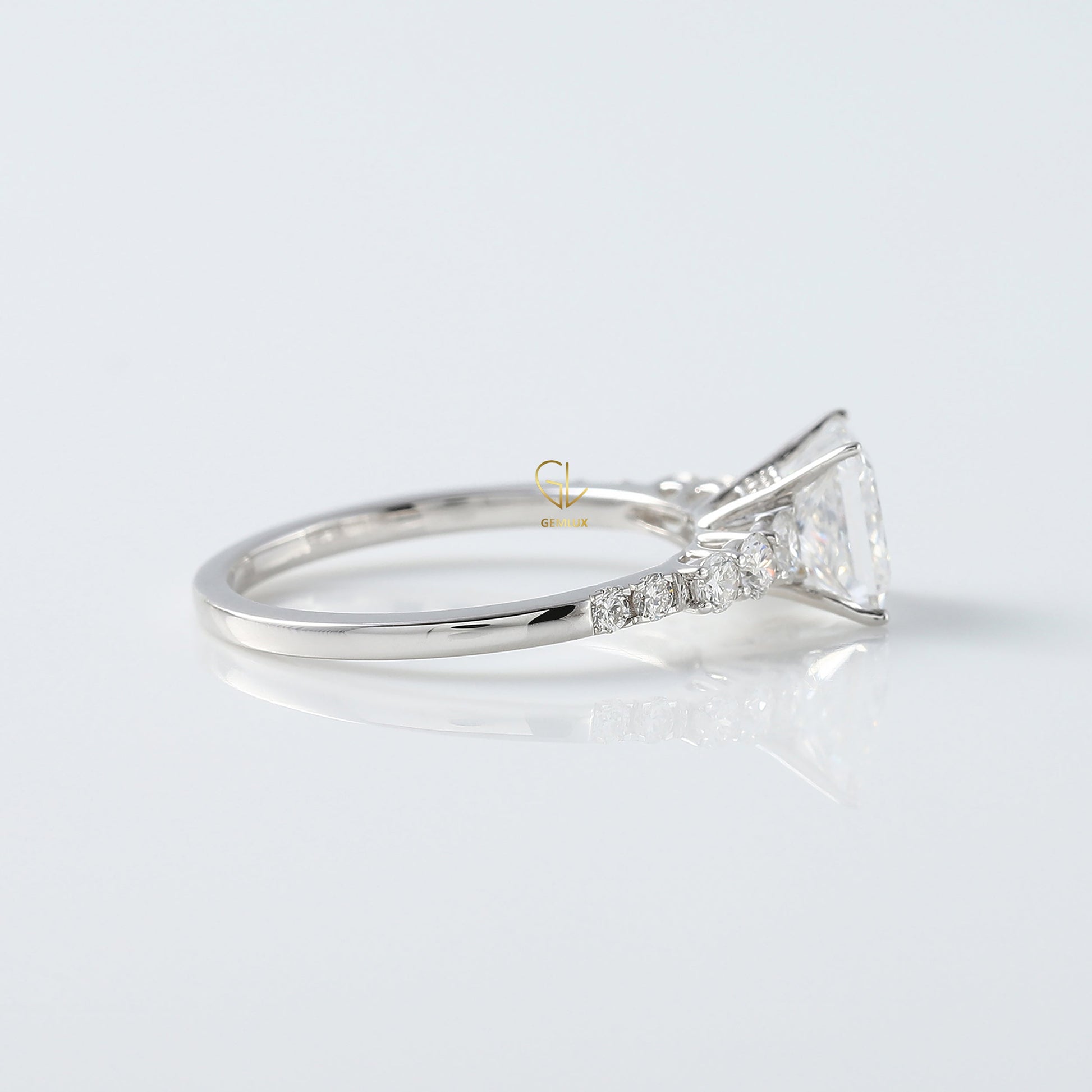 Princess Cut Lab Grown Diamond Solitaire With Accent Engagement Ring