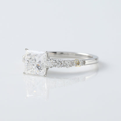 Princess Cut Moissanite Solitaire With Accent Engagement Ring