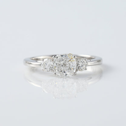 Cushion Cut Moissanite Three Stone Engagement Ring