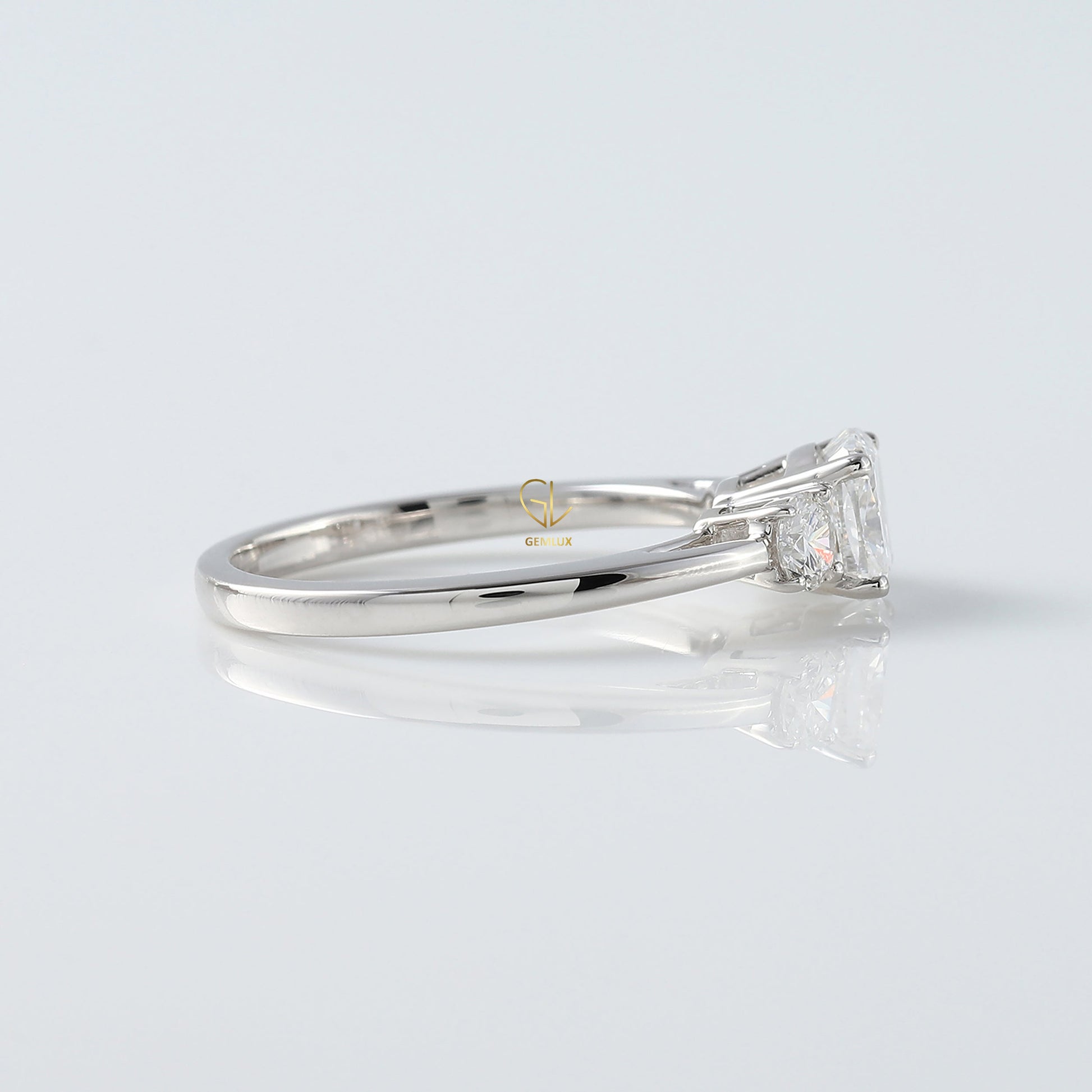 Cushion Cut Lab Grown Diamond Three Stone Engagement Ring