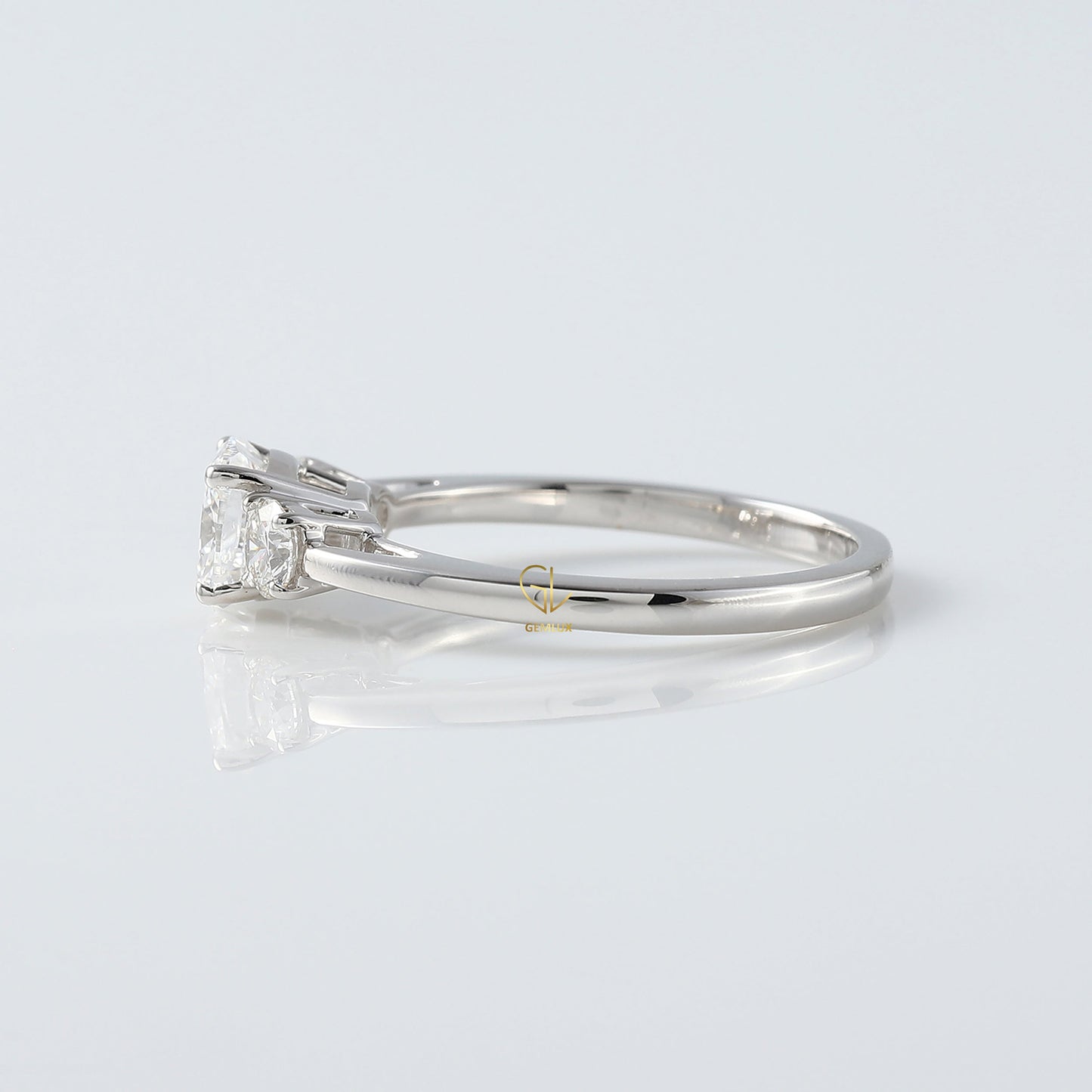 Cushion Cut Lab Grown Diamond Three Stone Engagement Ring