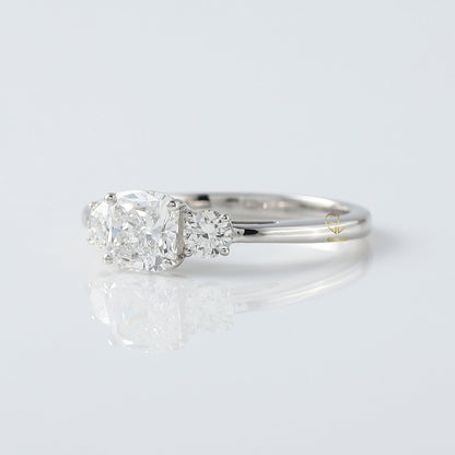 Cushion Cut Lab Grown Diamond Three Stone Engagement Ring