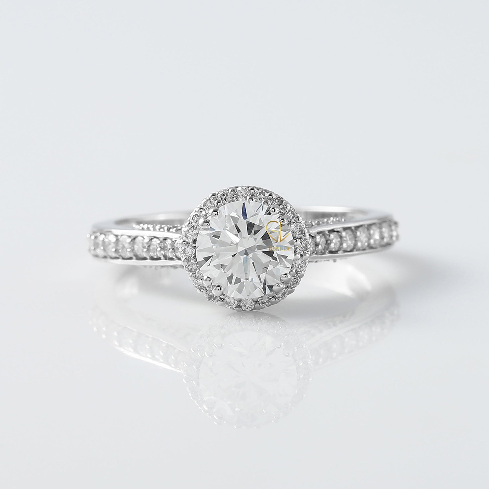 Art Deco Round Cut Moissanite Halo Engagement Ring