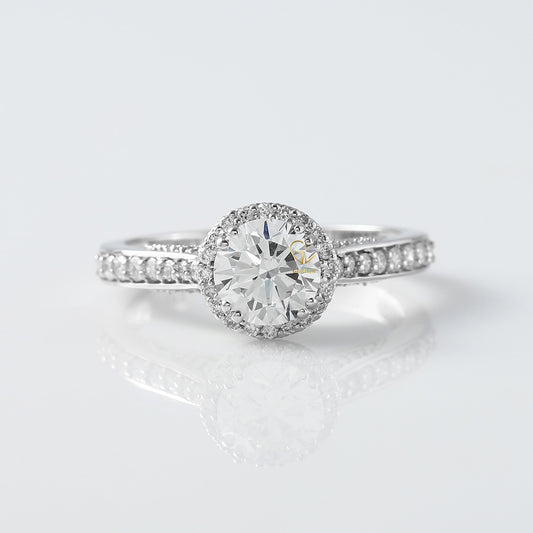 Round Cut Lab Grown Diamond Art Deco With Filigree Halo Engagement Ring