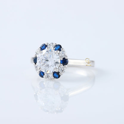 Round Cut Moissanite Halo Engagement Ring For Her