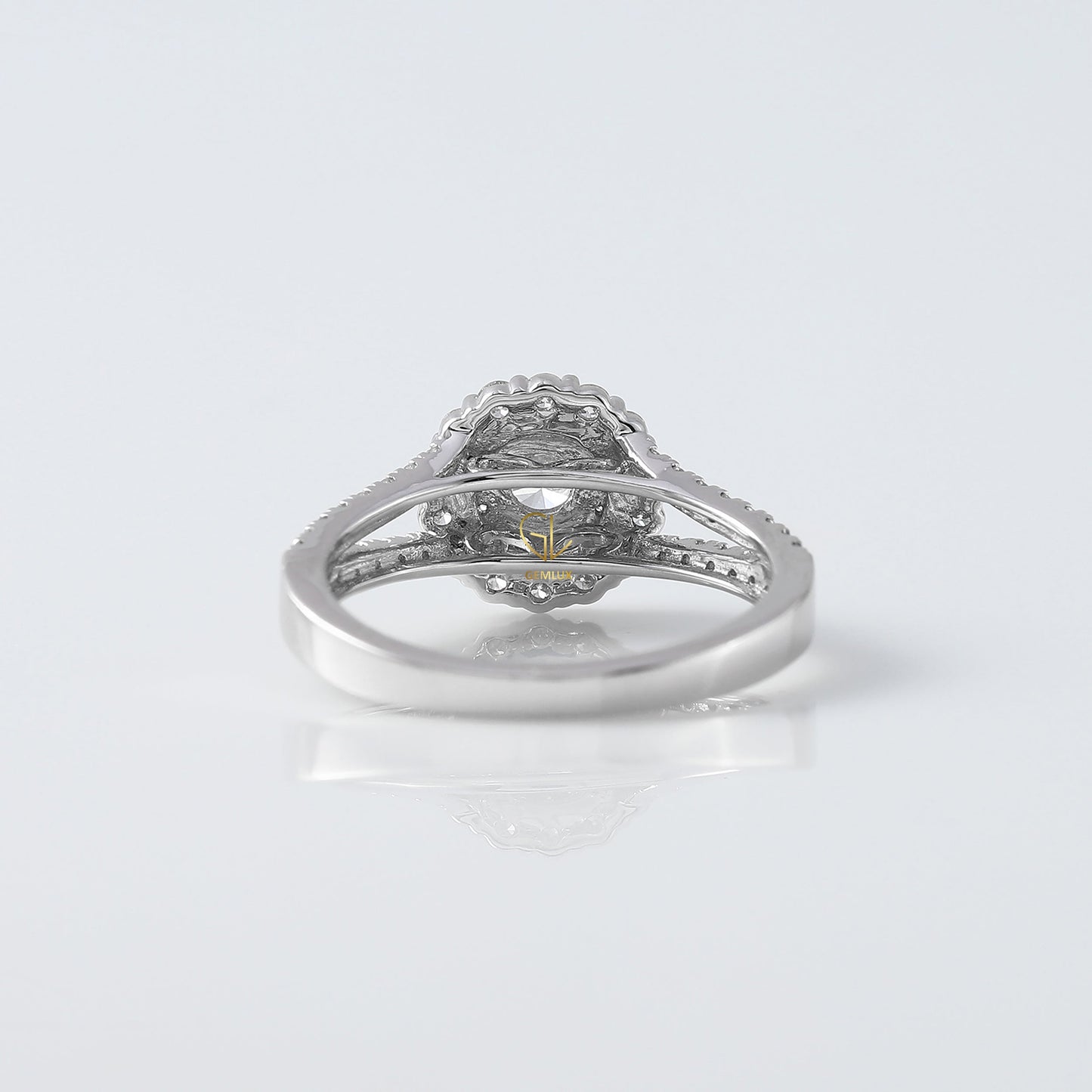 Round Cut Lab Grown Diamond Split Shank Double Halo Engagement Ring