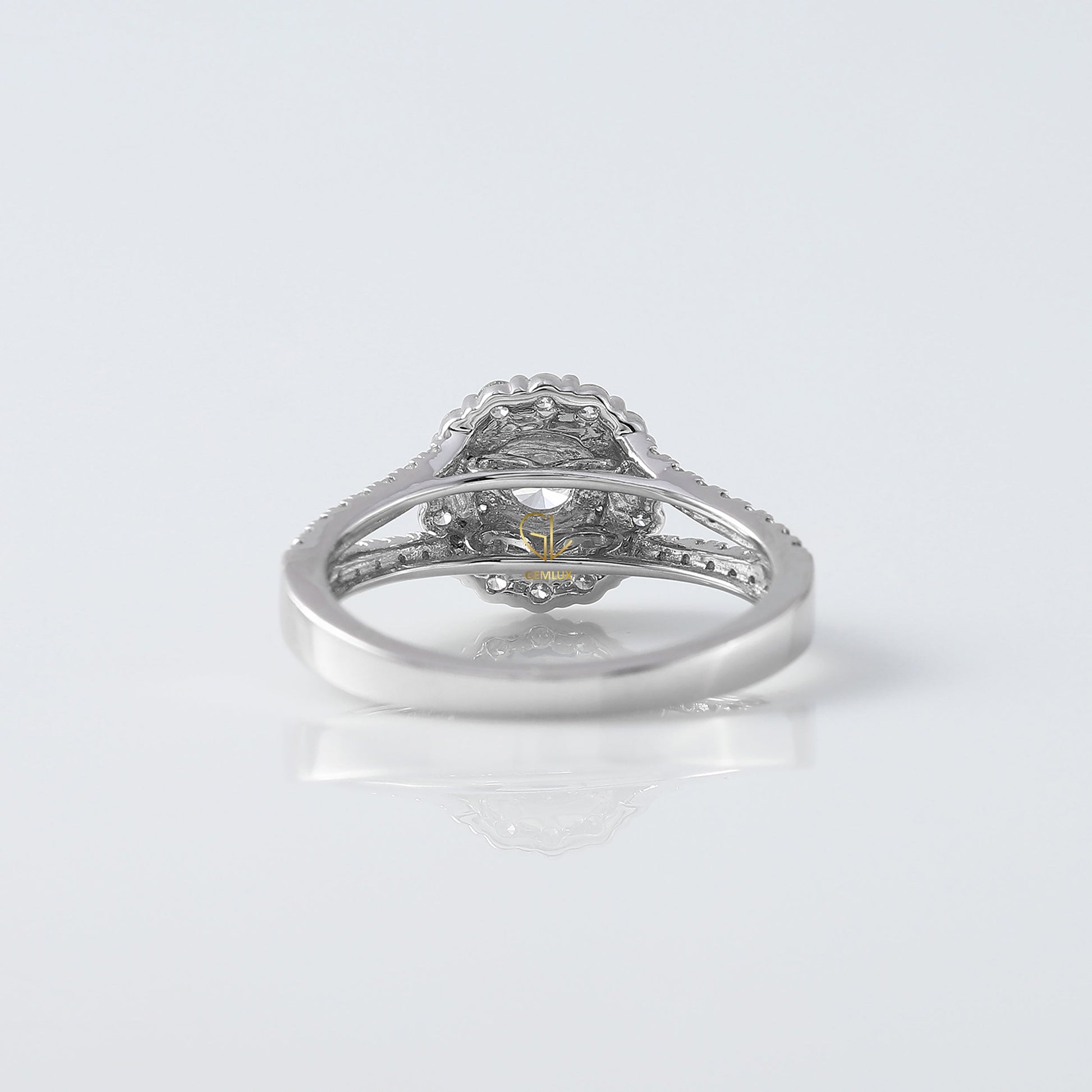 Round Cut Lab Grown Diamond Split Shank Double Halo Engagement Ring