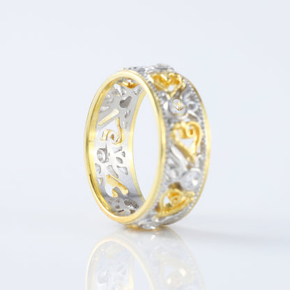 Vintage Art Deco Filigree Two Tone Wedding Band