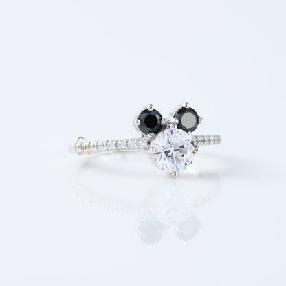 Round Moissanite Three Stone Mickey Mouse Ring