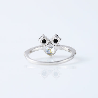 Round Moissanite Three Stone Mickey Mouse Ring